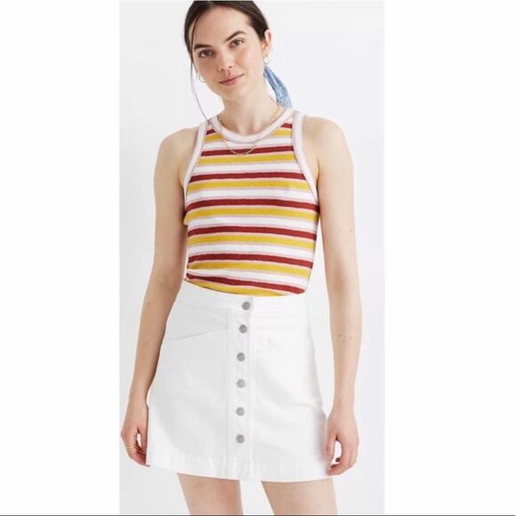 Madewell Stretch Denim A-Line Mini Skirt in Tile White: Button-Front Edition - Picture 1 of 9